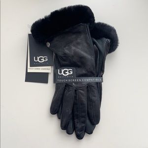 Black Leather Ugg Gloves